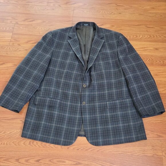 VTG Tweed Jacket XL Brown Beige Windowpane Check 100% Wool Blazer Sport Coat 50R - Picture 1 of 15